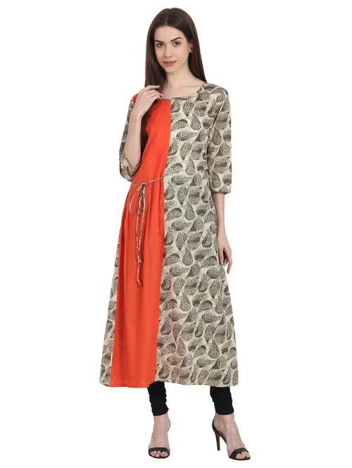 draw string a-line kurta - 14981330 - Very Small Image - 1