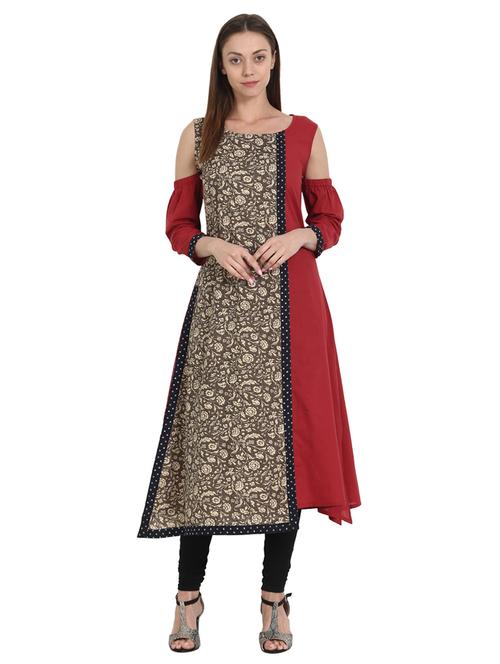 cold shoulder a-line kurta - 14981379 - Very Small Image - 1