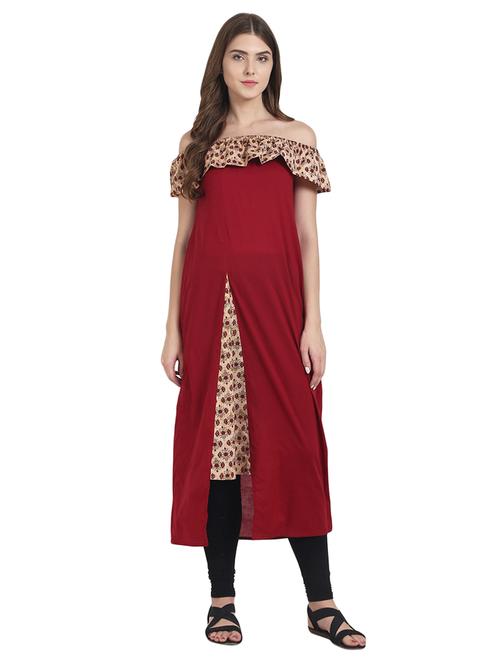 off shoulder a-line kurta - 14981388 - Very Small Image - 1