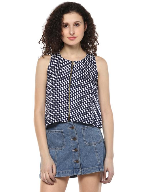 navy blue printed boxy top - 14981575 - Very Small Image - 1