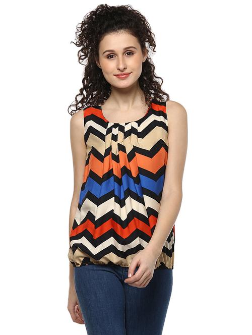 orange printed blouson top - 14981584 - Very Small Image - 1