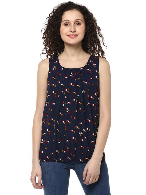 blue polka doted blouson top - 14981589 - Very Small Image - 1