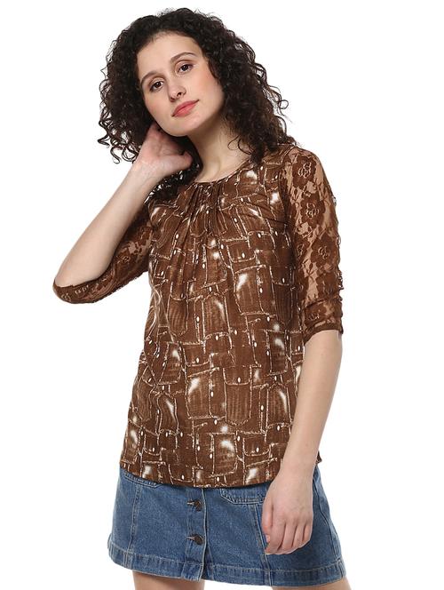 brown printed crepe top - 14981600 - Very Small Image - 1