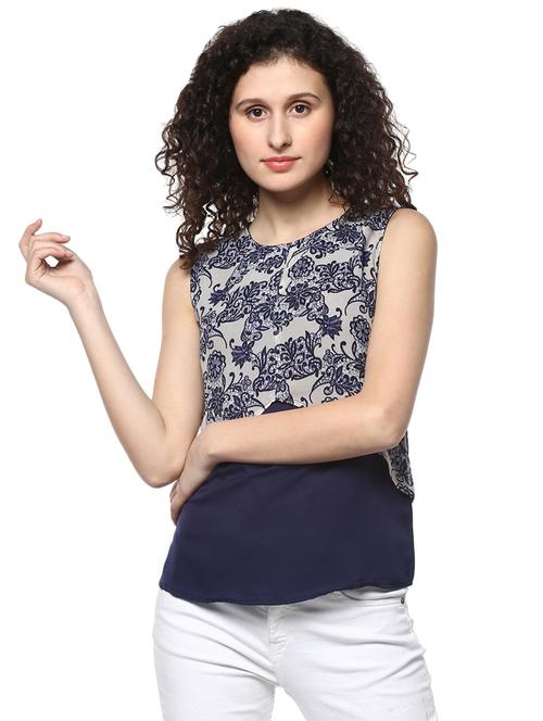 blue printed crepe top - 14981617 - Very Small Image - 1
