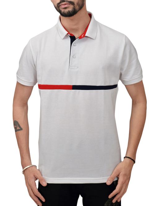 white color block polo t-shirt - 14981770 - Very Small Image - 1