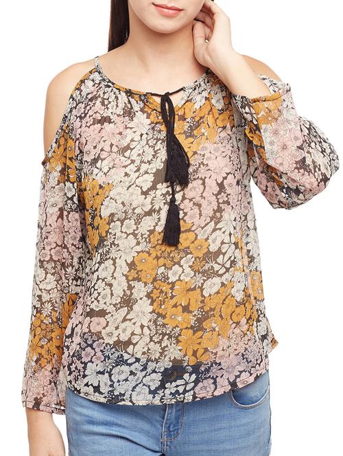 tassel tie neck cold shoulder top - 14982669 - Very Small Image - 1