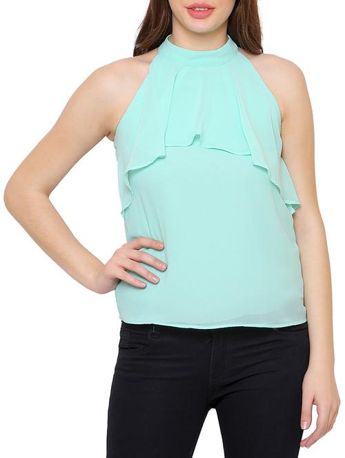 blue solid georgette layered top - 14982779 - Very Small Image - 1