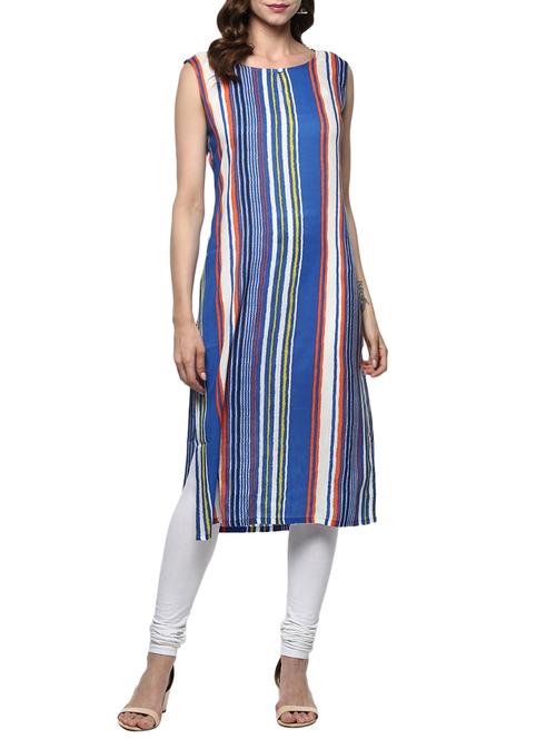 blue cotton straight kurta - 14984468 - Very Small Image - 1
