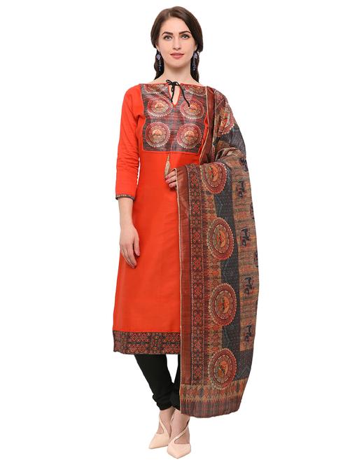 orange printed semi-stitched suit set - 14984687 - Very Small Image - 1