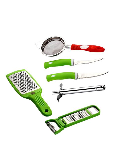 universal multi-purpose kitchen combo set stainless steel gas lighter ,peeler , 2 knife set , stainer, grater . - 14985194 - Very Small Image - 1