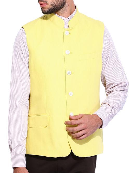 yellow cotton nehru jacket - 14985228 - Very Small Image - 1