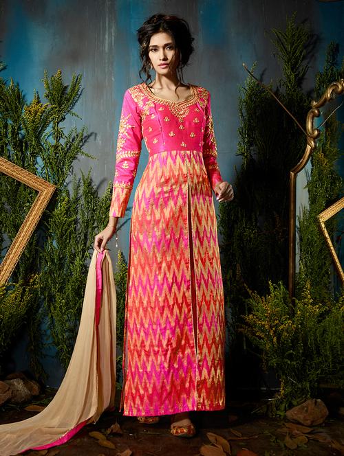 zari work high slit a-line suit set - 14985819 - Very Small Image - 1