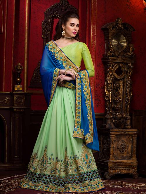 resham embroidered half and half saree - 14985835 - Very Small Image - 1