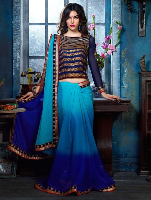 embellished ombre saree - 14985840 - Very Small Image - 1
