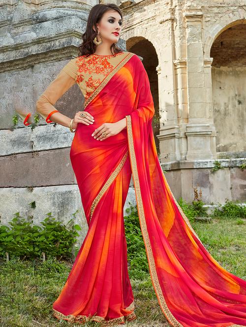 pink georgette printed saree with blouse - 14986563 - Very Small Image - 1