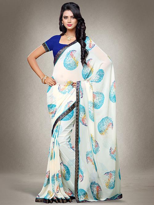 white georgette printed saree - 14986642 - Very Small Image - 1