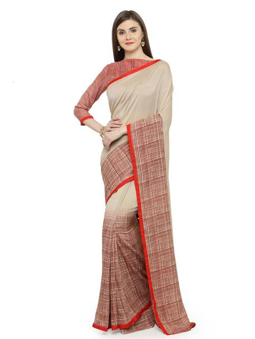 beige silk printed saree - 14987250 - Very Small Image - 1