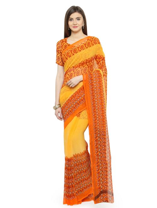 orange georgette printed saree - 14987270 - Very Small Image - 1