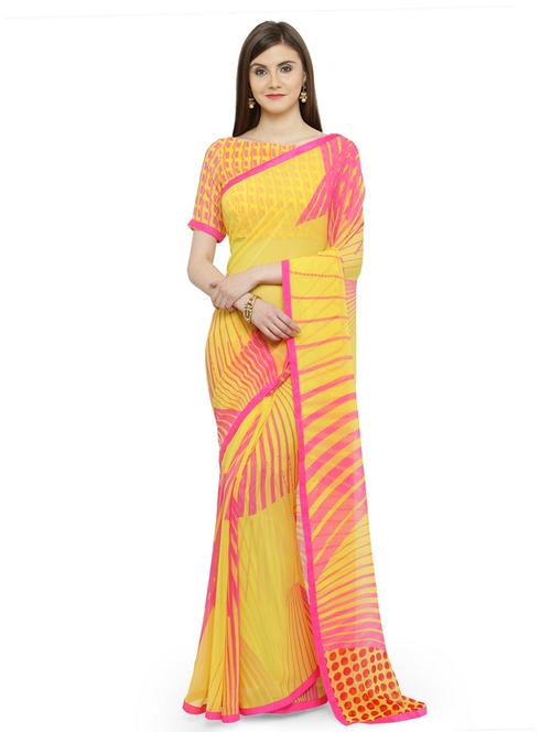 yellow georgette printed saree - 14987277 - Very Small Image - 1