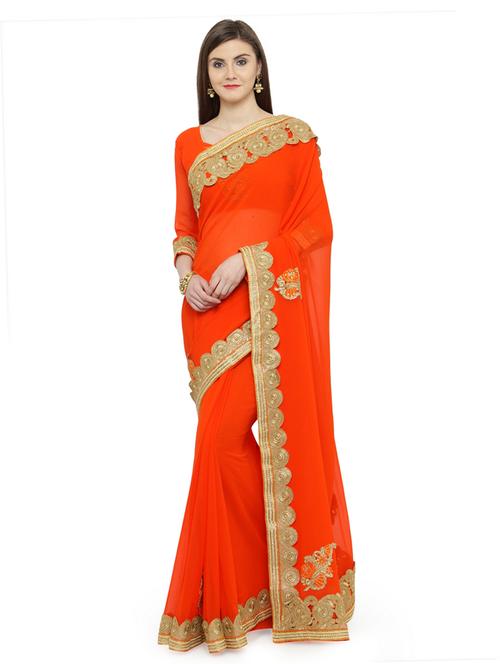 orange georgette embroidered saree - 14987278 - Very Small Image - 1