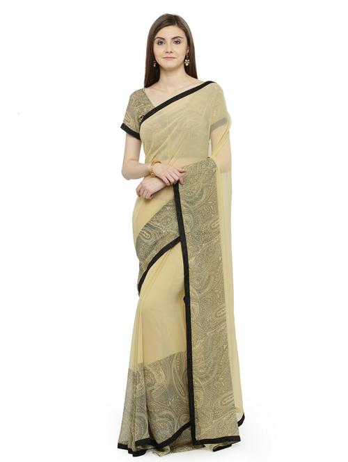 cream georgette printed saree with blouse - 14987291 - Very Small Image - 1