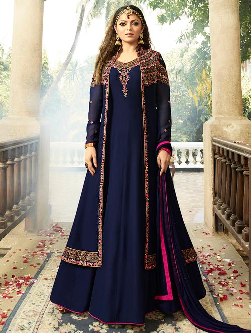 embroidered anarkali suits semi-stitched suit set - 14987333 - Very Small Image - 1