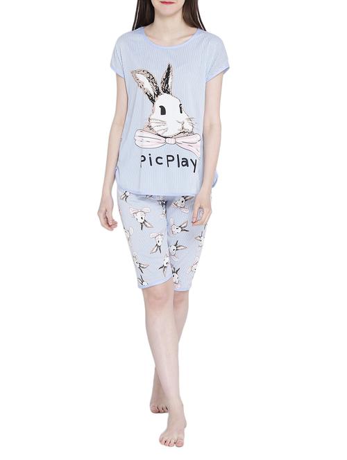 blue cotton nightwear capri set - 14987420 - Very Small Image - 1