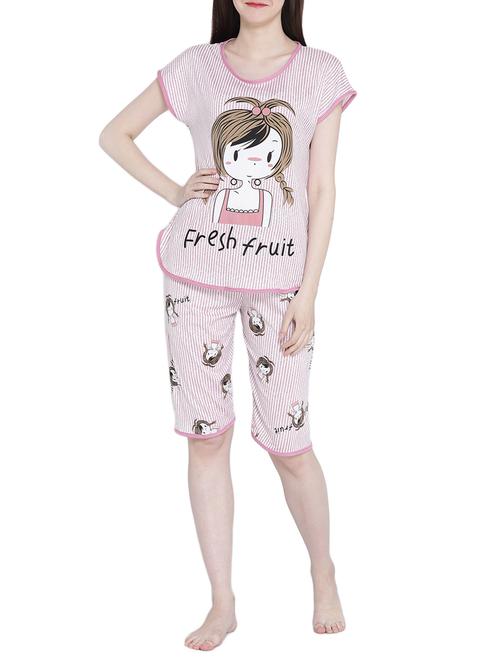 pink cotton nightwear capri set - 14987428 - Very Small Image - 1