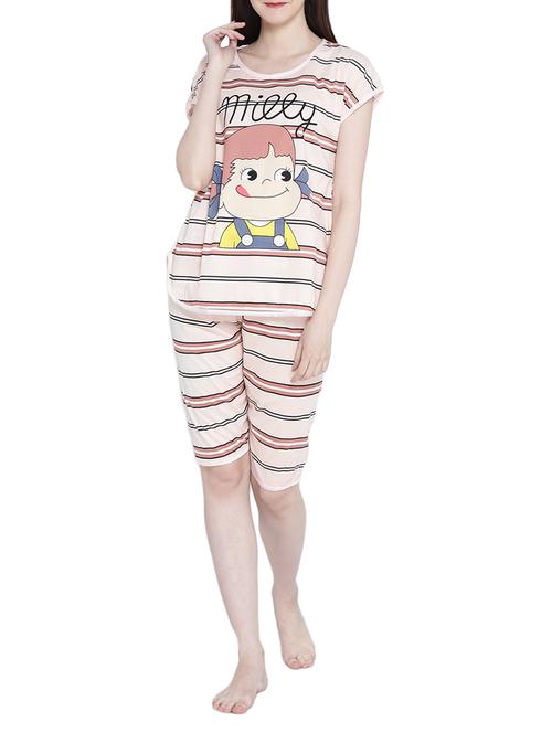 pink cotton nightwear capri set - 14987430 - Very Small Image - 1