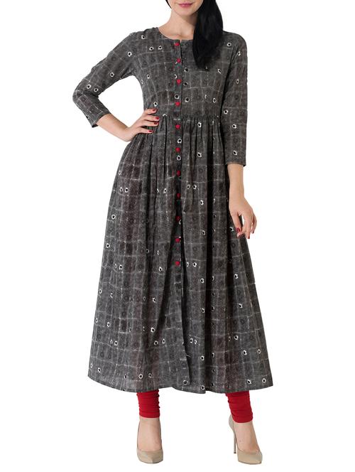 black cotton flared kurta - 14987741 - Very Small Image - 1