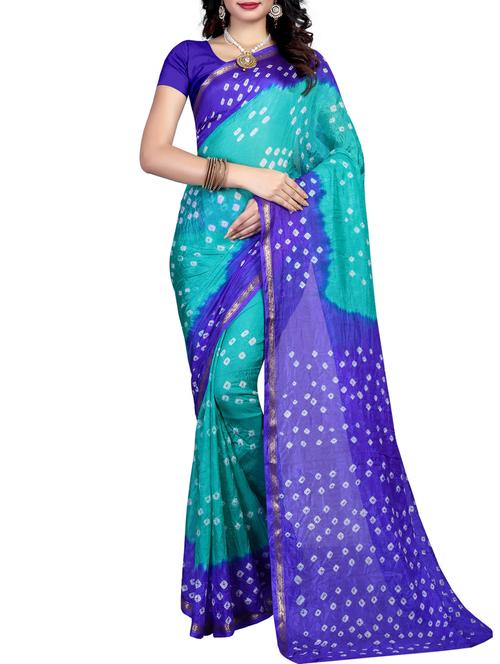 turquoise tussar silk bandhani saree with blouse - 14987828 - Very Small Image - 1