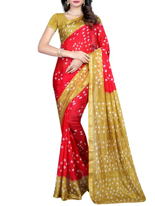 red tussar silk bandhani saree with blouse - 14987836 - Very Small Image - 1