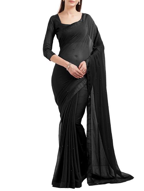 black chiffon bordered saree with blouse - 14988618 - Very Small Image - 1