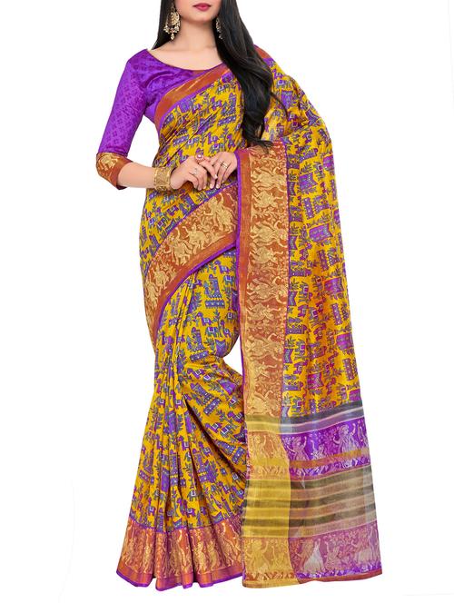 orange raw silk printed saree - 14989108 - Very Small Image - 1