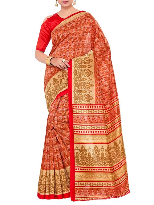 orange art silk printed saree - 14989145 - Very Small Image - 1