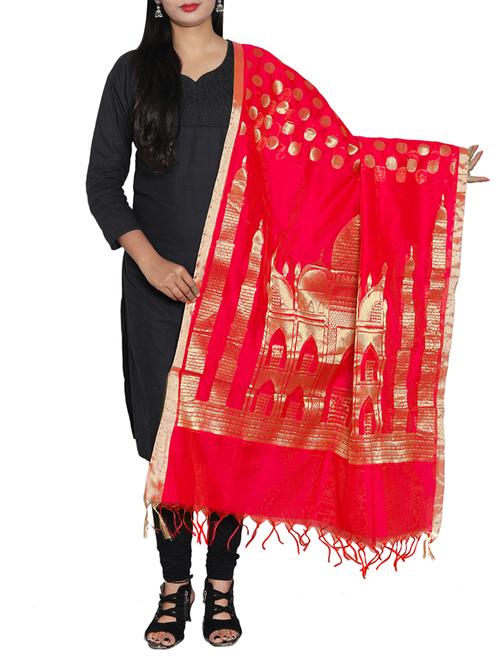 red chanderi dupatta - 14989570 - Very Small Image - 1