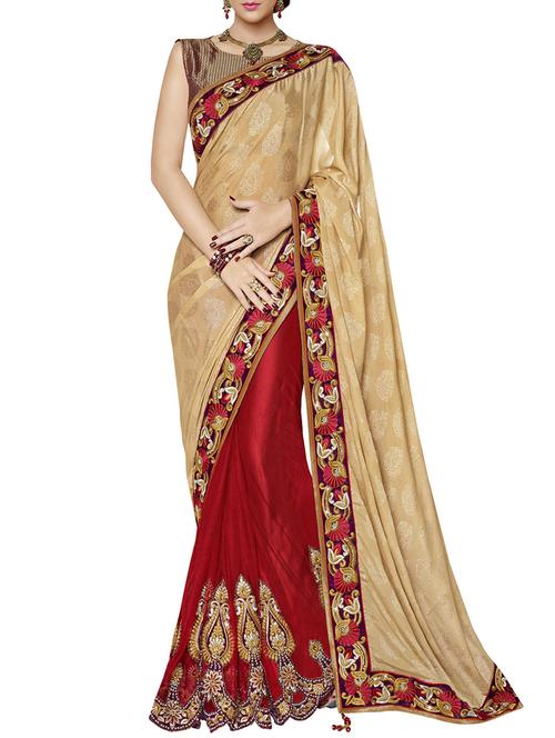 beige half and half saree with blouse - 14989927 - Very Small Image - 1
