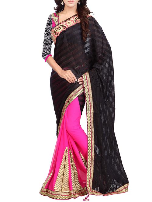 black half and half saree with blouse - 14989934 - Very Small Image - 1