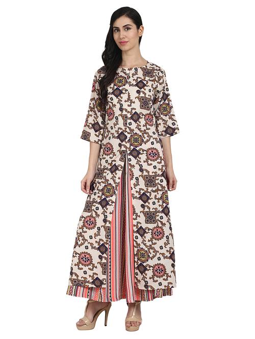 printed high-low kurta with skirt set - 14990637 - Very Small Image - 1