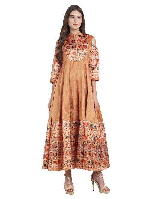 brown silk anarkali kurta - 14990641 - Very Small Image - 1