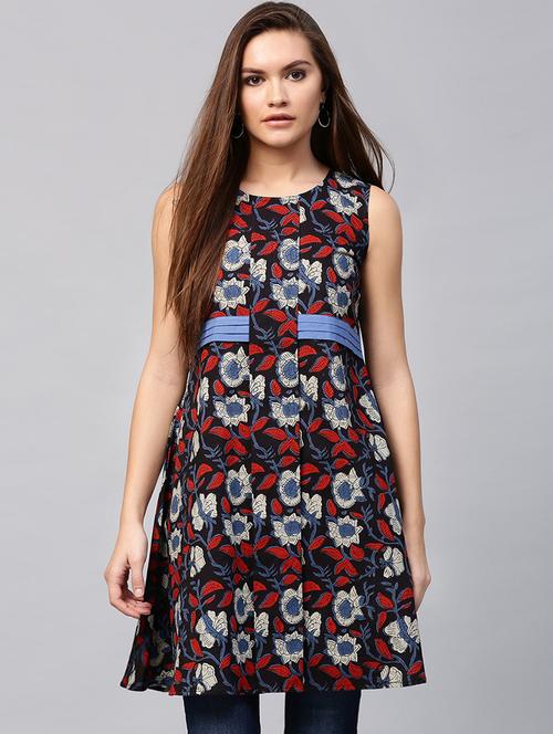 black floral a-line cotton tunic - 14990649 - Very Small Image - 1