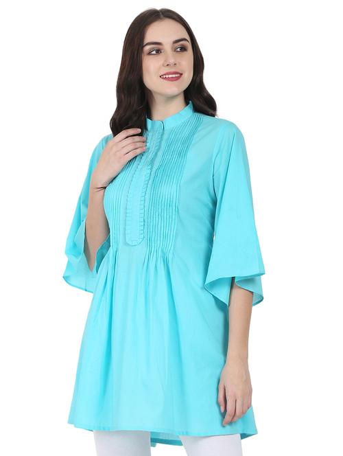 blue solid cotton tunic - 14990650 - Very Small Image - 1