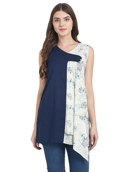 dark blue cotton asymmetrical printed tunic - 14990652 - Very Small Image - 1