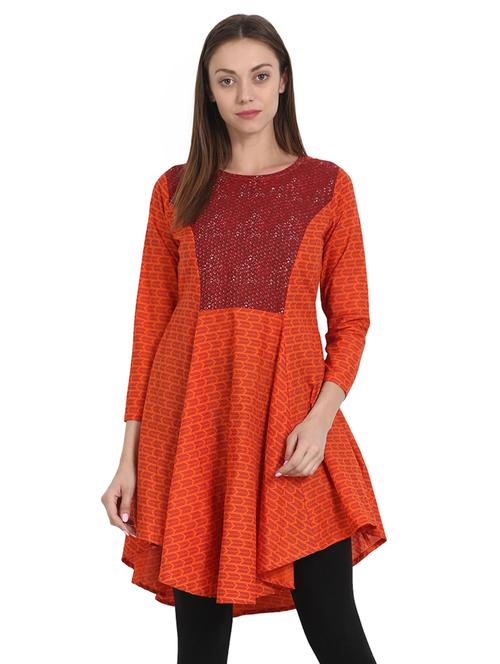 orange cotton printed tunic - 14990658 - Very Small Image - 1
