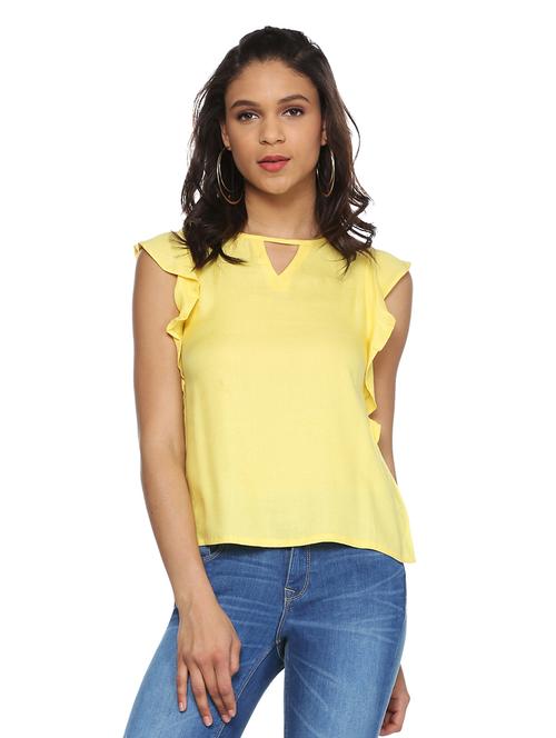 yellow solid viscose top - 14991824 - Very Small Image - 1