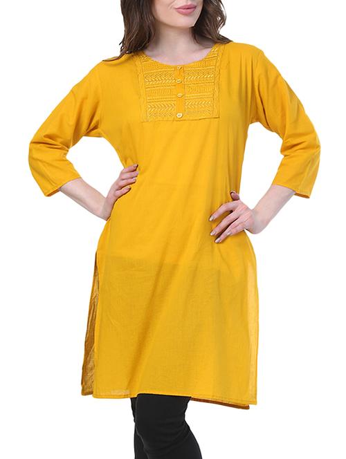 yellow cotton solid kurta - 14992307 - Very Small Image - 1