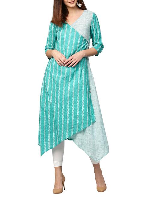sky blue cotton angrakha kurta - 14992815 - Very Small Image - 1