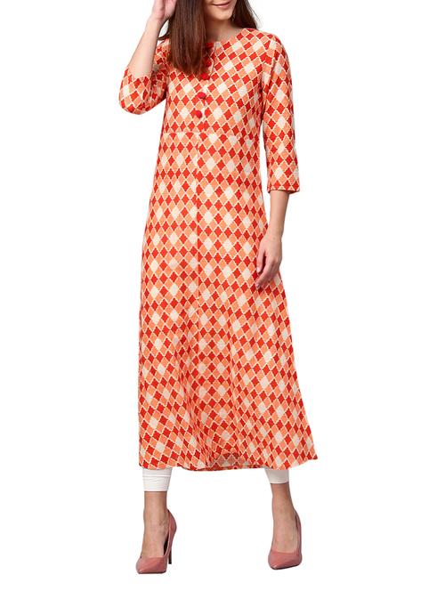orange cotton aline kurta - 14992834 - Very Small Image - 1