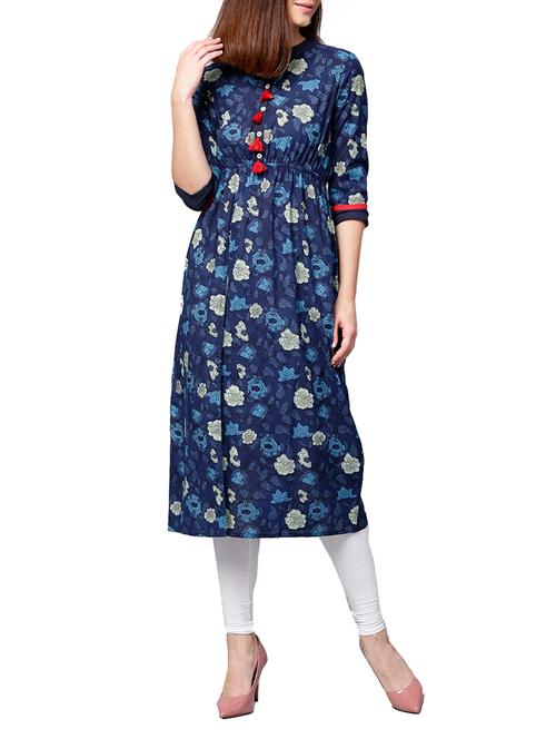 blue cotton aline kurta - 14992836 - Very Small Image - 1