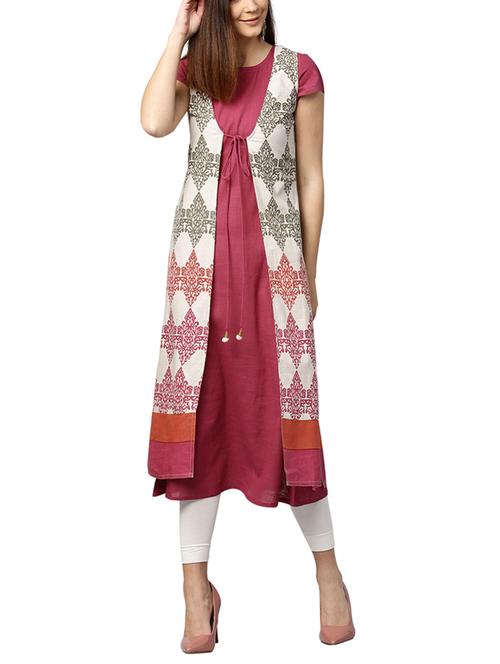pink cotton aline kurta - 14992842 - Very Small Image - 1